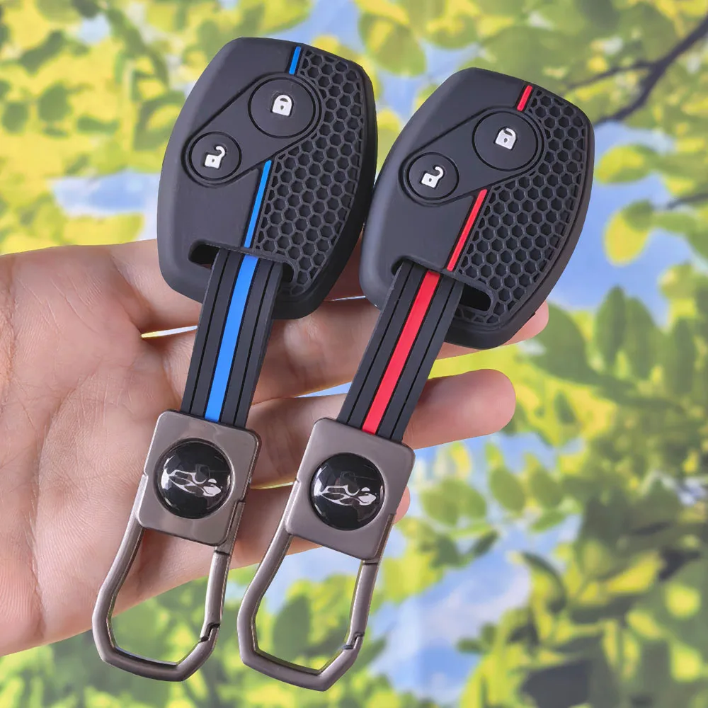 Key Fob Case Keychain For Honda Civic 4D Jazz Gr8 CR-V SRV FRV Fit CSX Chord 7 Accord Emblem Extra Screw Silicone Protection