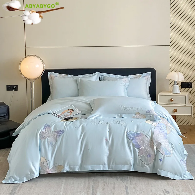 Chic Butterfly Embroidery Bedding Set Luxury 100% Cotton Home Textile Duvet Cover Set High End Skin Friendly Bed Sets 220x240