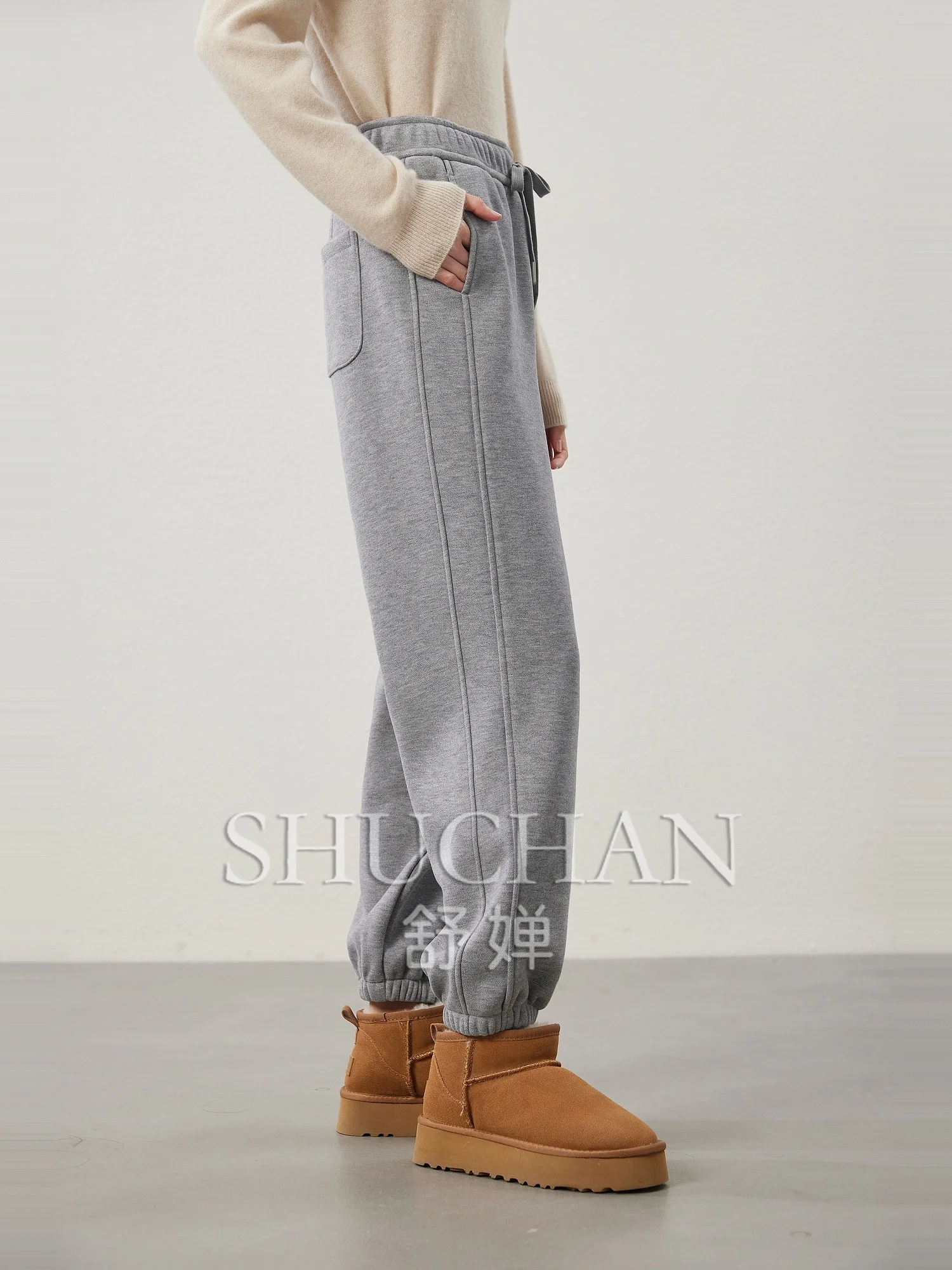 Lace-up Elastic Waist Tied Harlan Pants 24 Autumn and Winter Warm Fleece Thick Warm Pantalones De Mujer  Women Pants