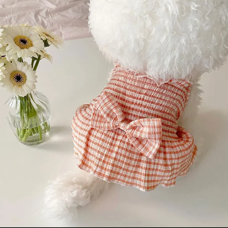 Luxury Dog Dress Summer Puppy Clothes Dog Suspender Skirt Pet Bow Striped Vest Chihuahua Bichon Kitten Pet Clothing Dog Apparel