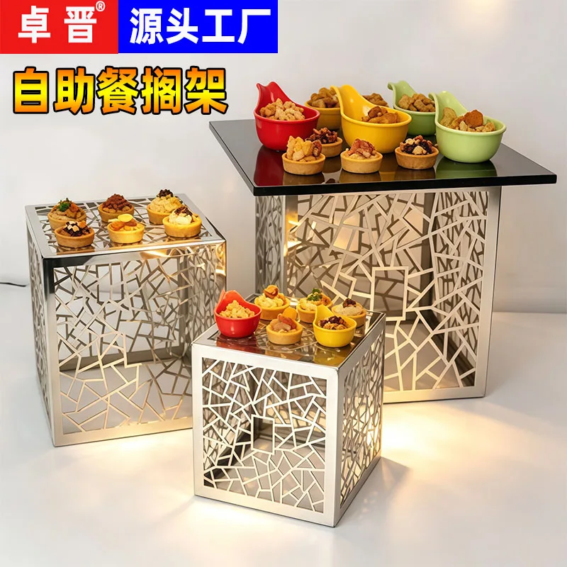 Thickened floral shelf, new combination stainless steel snack rack, hotel buffet display rack, pastries, tea break, desserts