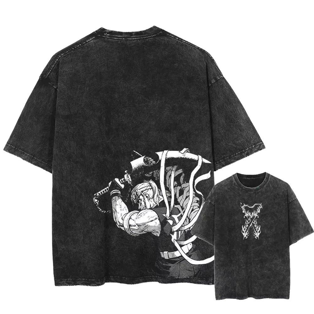 Streetwear Anime Graphic Print T-shirt Harajuku Washed Vintage T-Shirt Oversized Women Summer Fashion Cotton Men Top Tee Unisex image 2
