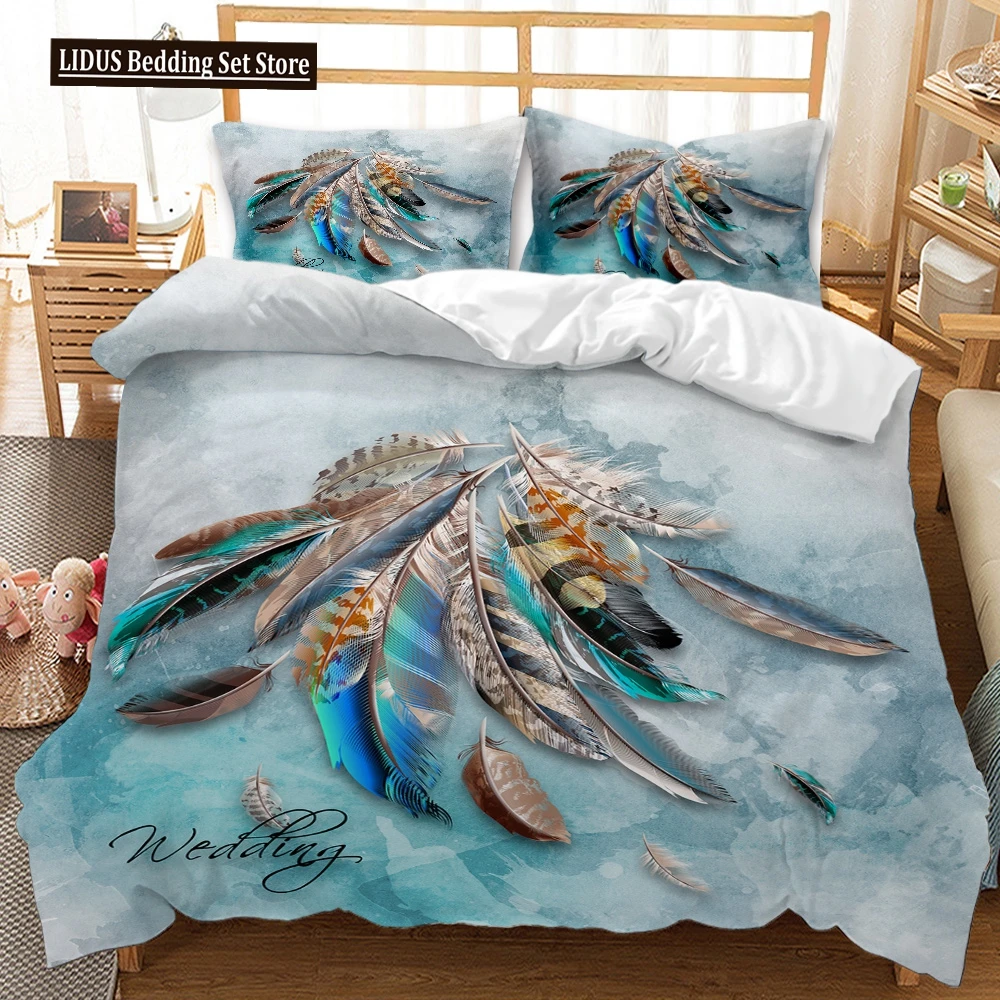 

Feathers Duvet Cover Set 3D Print Birds Further Decorative Bedding Set For Kids Boys Girls Teens Polyester Bedding Set King Size