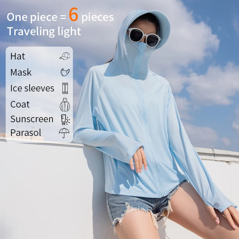 Women Ice Silk Sunscreen Coat Lightweight Breathable Outdoor Anti UV Sun Protection Daily Casual Outerwear