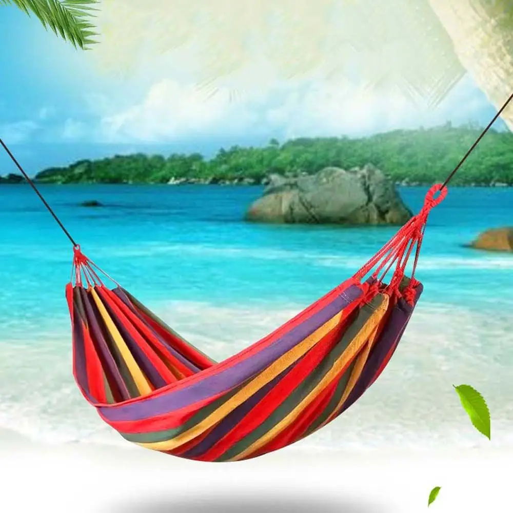 

Leisure Bed Stripe Hammock Outdoors Camping Swing Canvas Camping Hammock Outdoor Hammock Single Hanging Bed Sleeping Hammock