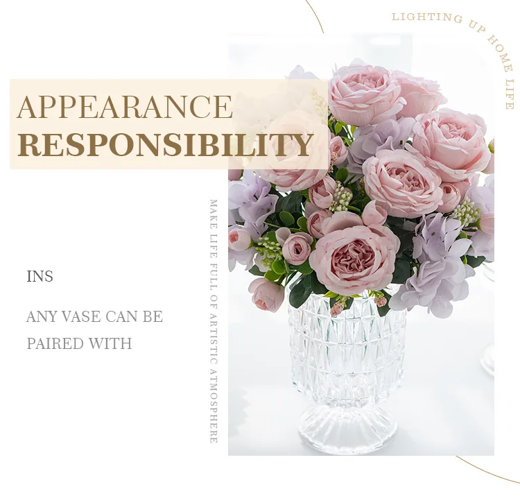 Künstliche Blumen Seiden-Hortensien Pfingstrosen Hochzeitskranz Brautstrauß Valentinstag Heim Zimmer Tisch Outdoor Garten DIY Geschenke Günstig – Detail 3
