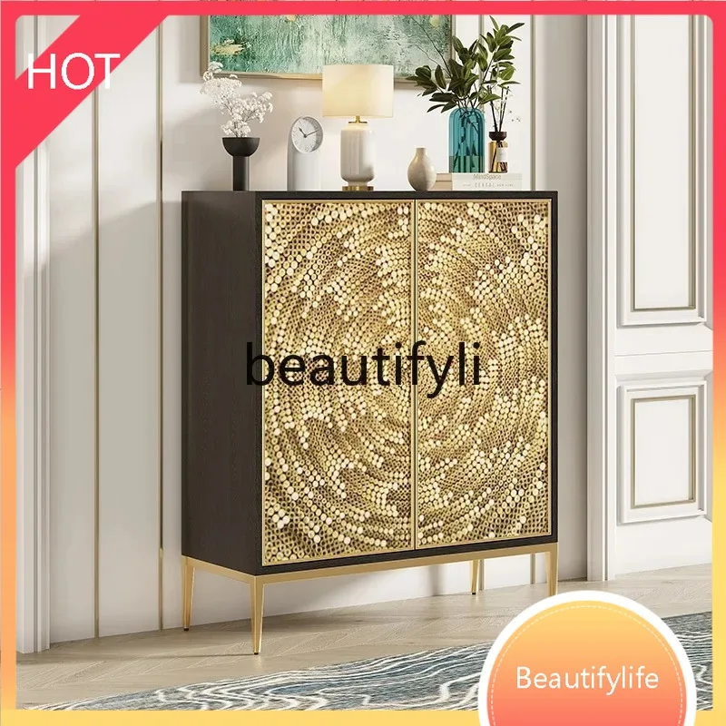 XX80 Light luxury entrance shoe cabinet living room glass painted art storage decorative cabinet dining side cabinet