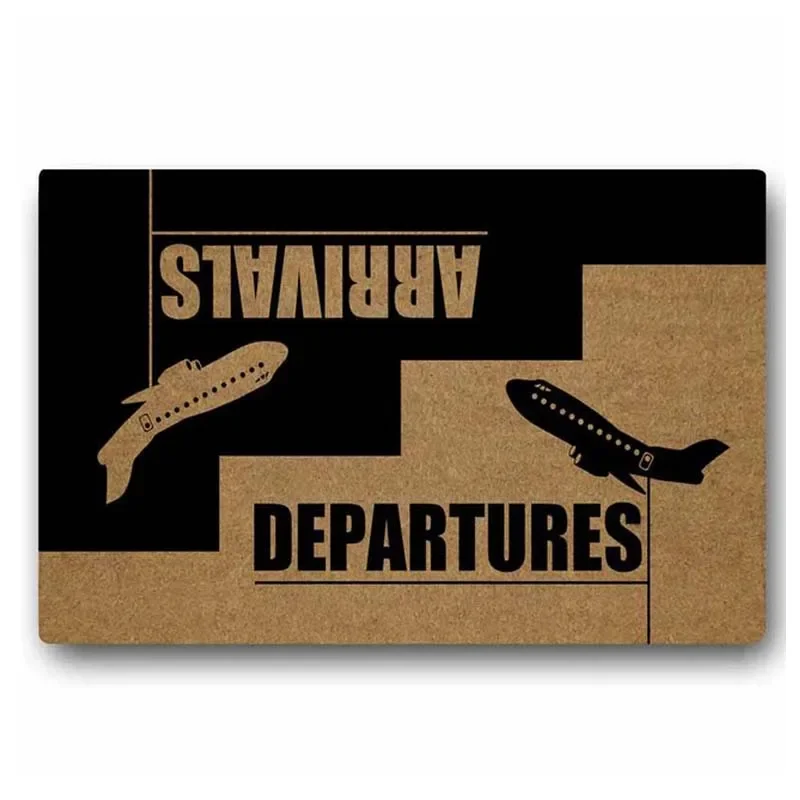 Funny Arrivals Departures Welcome Doormat Novelty Arrival Departure Entrance Floor Mats Non Slip Flannel Aviation Rug Airplane