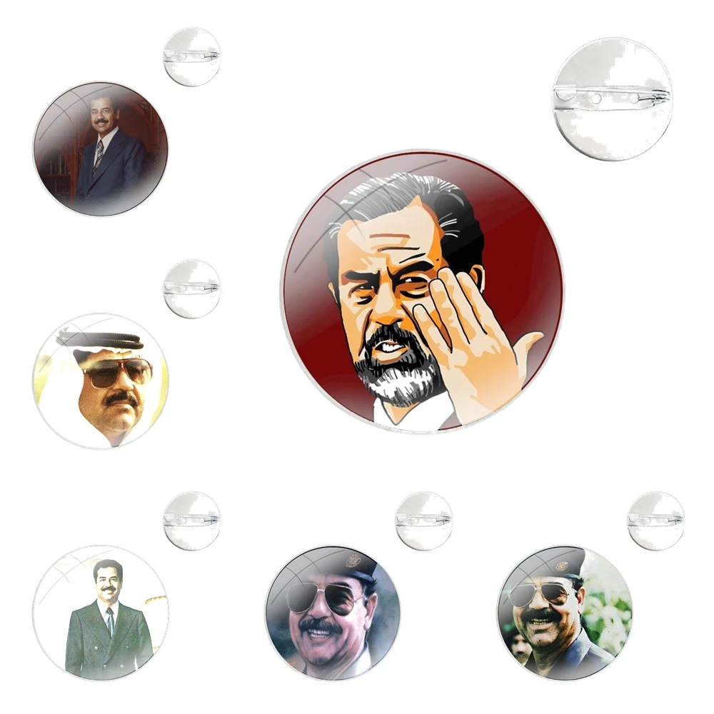 Design Glass Dome Brooches Badge Pins For Clothes Hat Shirt Lapel Bag Saddam Hussein Iraq Arabic