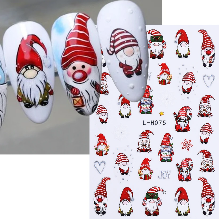 Christmas Cartoon Nail Art Stickers 3D Winter Glitter Santa Claus Snowman Red Holly Fruit Self Adhesive Decal DIY Manicure Decor