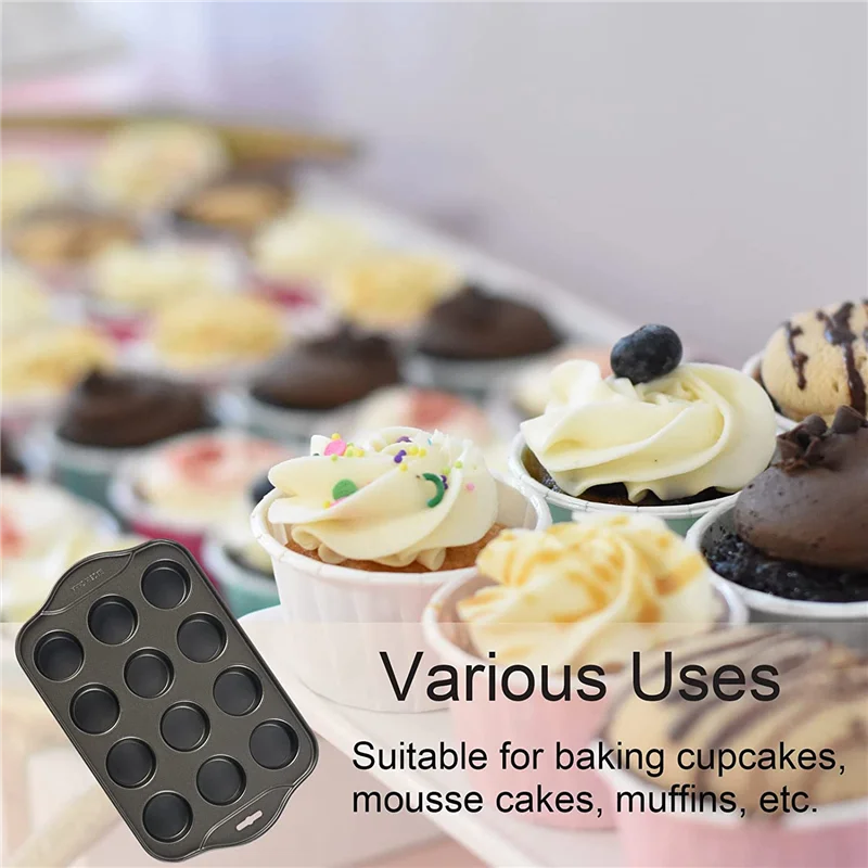 2 Pack Mini Muffin Cheesecake Pan with Removable Bottom, 12 Cavity Nonstick Cupcake Pan