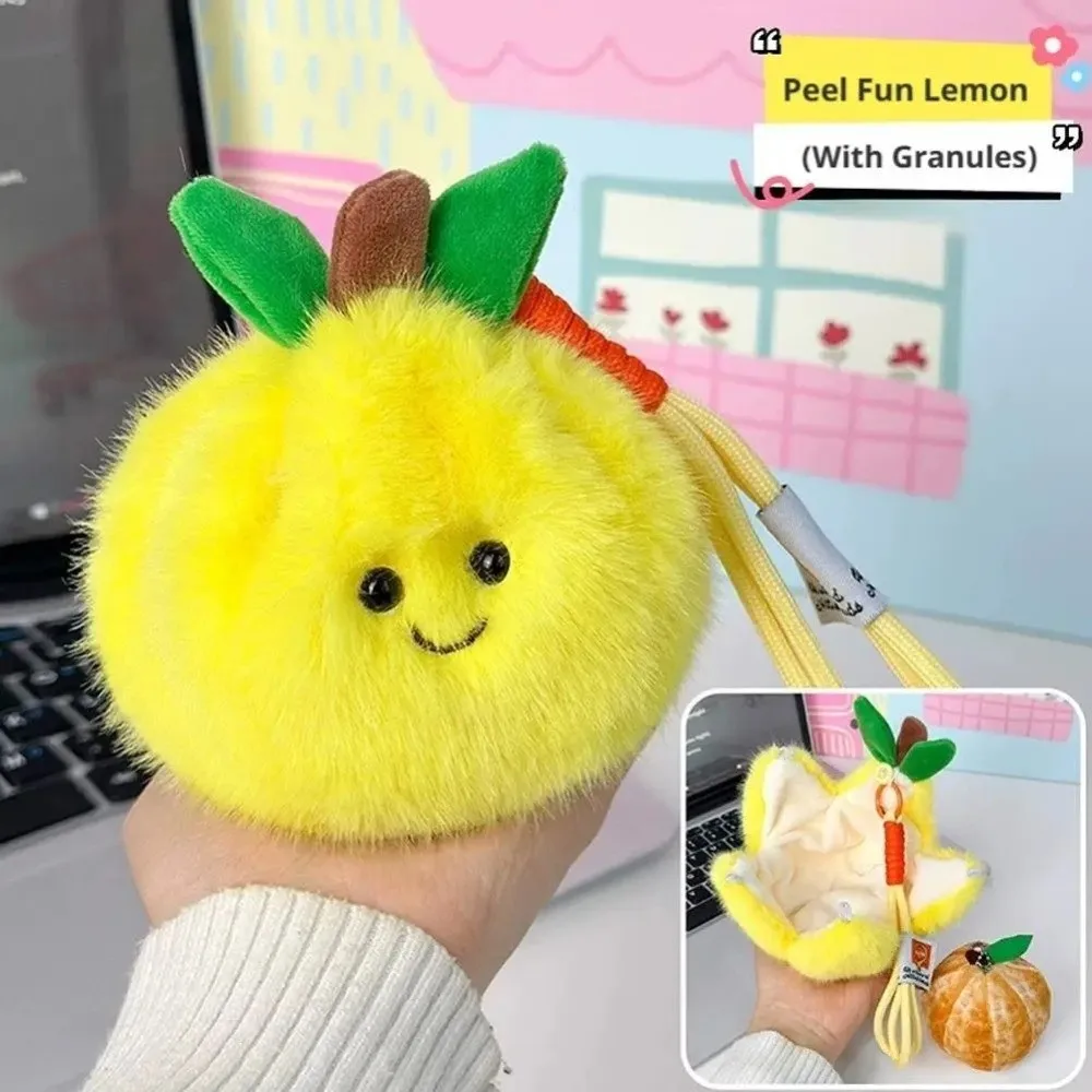 Peelable Design Fruit Soft Filled Furry Texture Orange Keychain Kawaii Style Stress Relief Fidget Cartoon for Girls