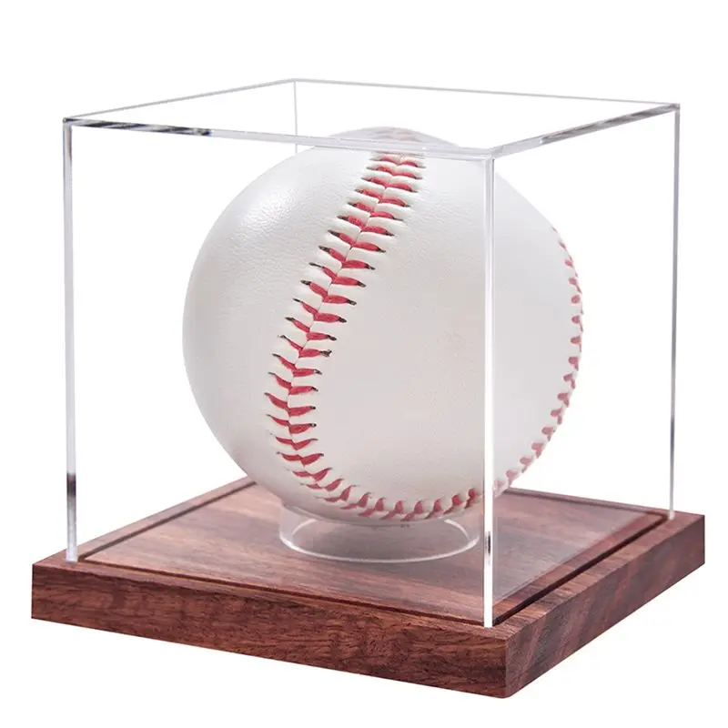 Baseball For Autograph Ball Display Case, Clear Acrylic Cube Holder With Solid Wood Base No Assembly Needed-[A22I Store]