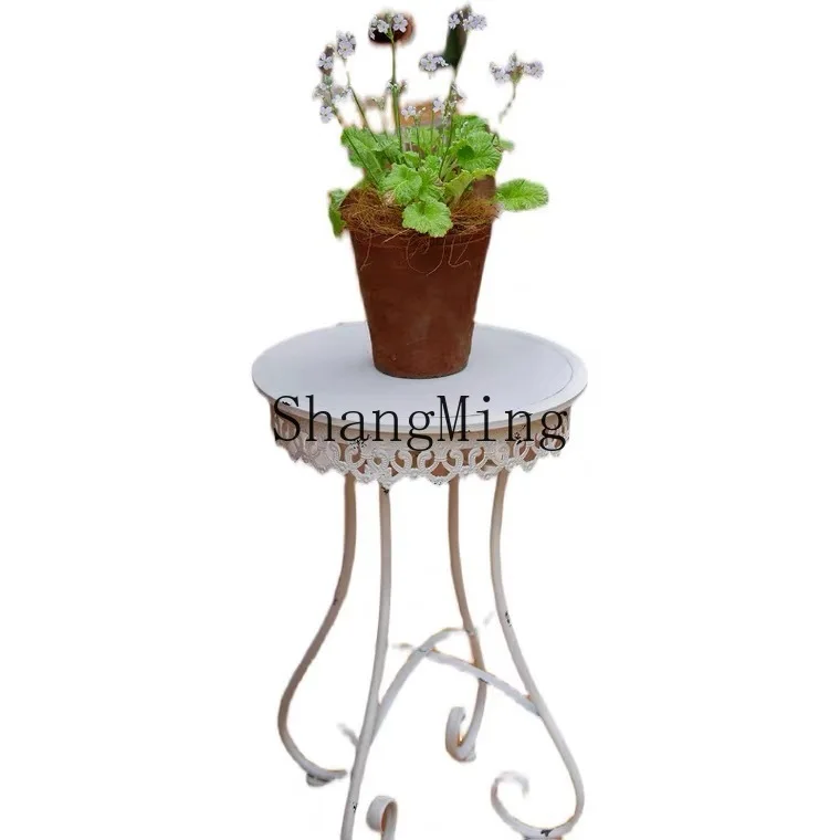FG الرجعية الحديد المطاوع زهرة البراز في الهواء الطلق طاولة مستديرة صغيرة الحديقة القديمة شرفة فناء رف زهور صغيرة