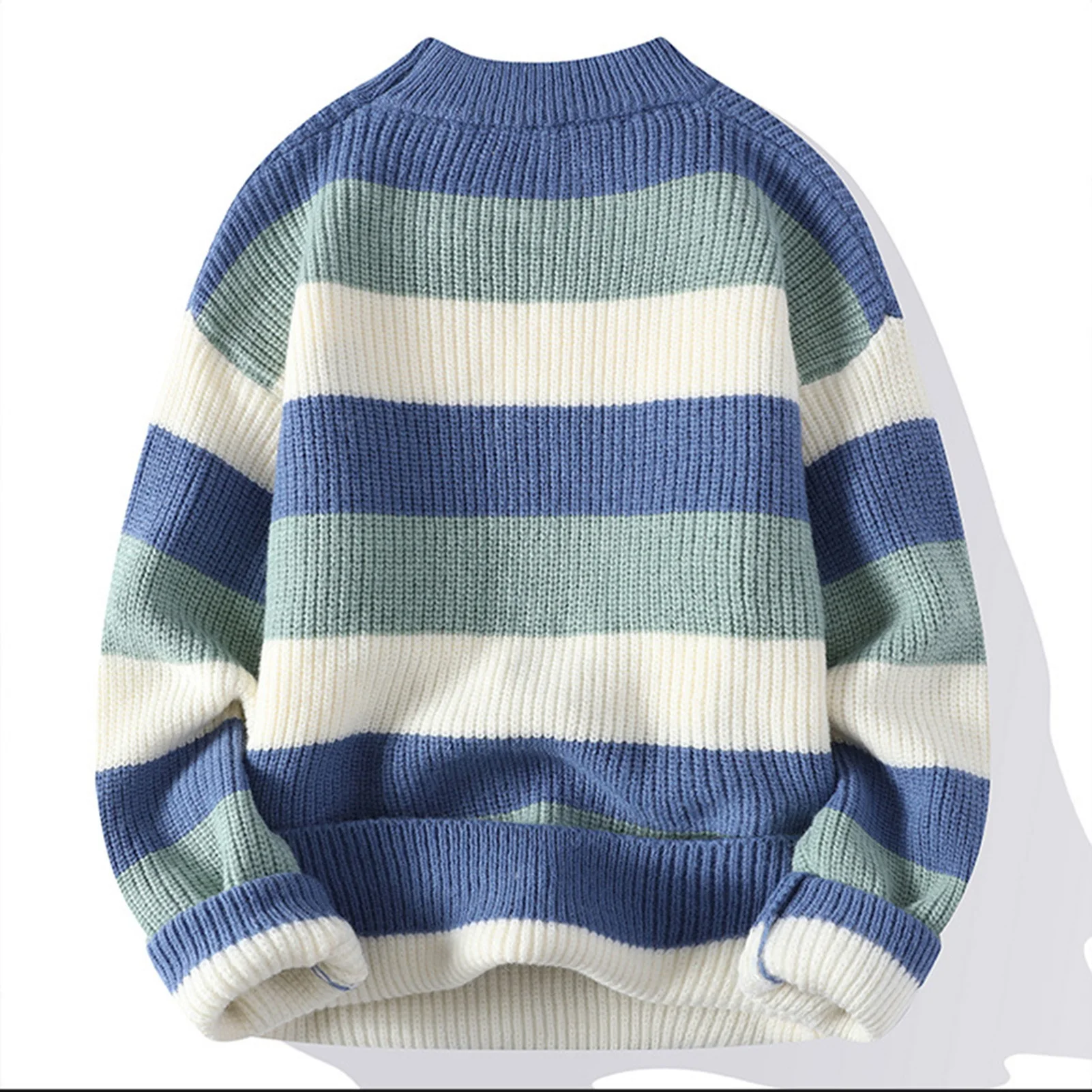 

Men Sweater with Half-high Collar for Fall Warm Pullover for Wear Sports Colorblock Knitted Sweater