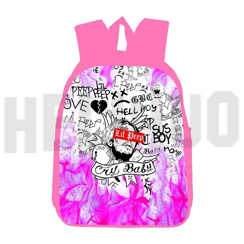 Fashion Pink Lil Peep Backpacks 12/16 Inch Study Gifts Schoolbags for Girls 3D Harajuku Rapper Lil Peep Travel Bags for Women