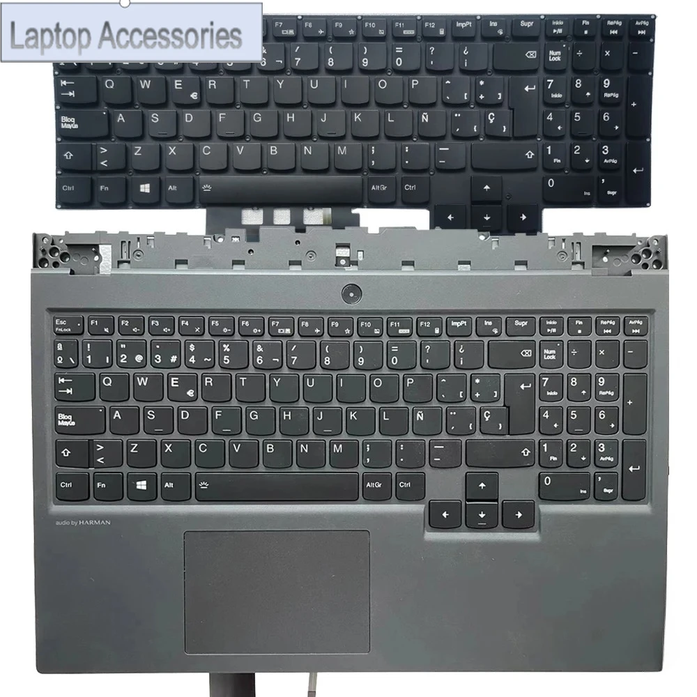 

New Backlit Spanish Keybord For Lenovo Legion 5-15IMH05H 15IMH05 15ARH05H 15ARH05 With Palmrest Upper Cover With Touchpad