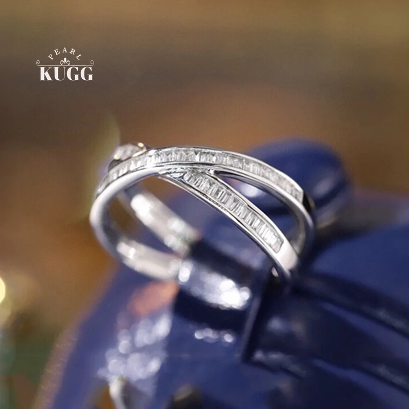 KUGG 100% 18K White Gold Rings Fashion Cross Design 0.40carat Real Natural Diamond Engagement Ring for Women Wedding Jewelry