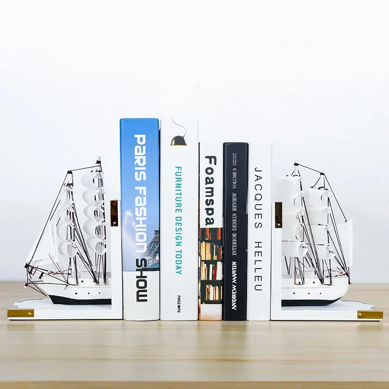 1Pair Nordic Style Bookends Creative Sailing Model Bookshelf Handmade Bookstand Office Desktop Home Decor