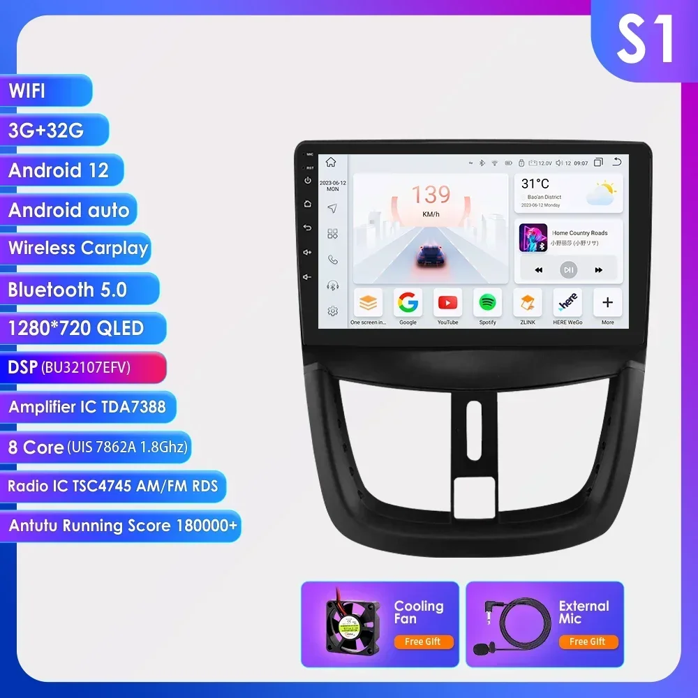 360Camera Carplay Android 13 Auto Radio Voor Peugeot 207 207cc 2006-2015 Auto Multimedia Speler Navi Gps 2din Autoradio Dsp Geen Dvd