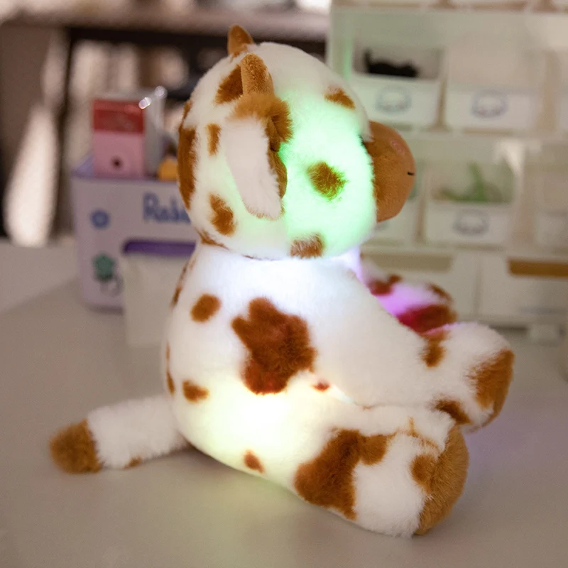 20/25cm luminoso nuevo estilo iluminado Led vaca lechera Animal relleno juguete de peluche colorido pajarita brillante oso regalo de Navidad