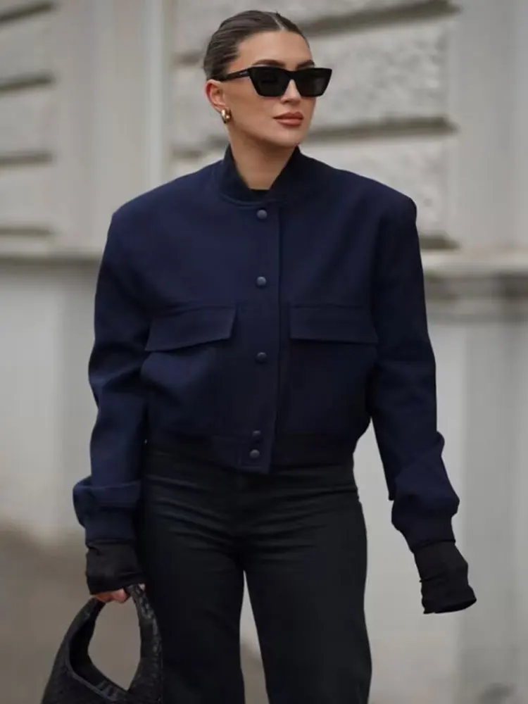 2024 Woman Solid Bomber Jacket Long Sleeves Loose Single Breasted Cardigan Female Commute Streetwear Women\'s New In Coat
