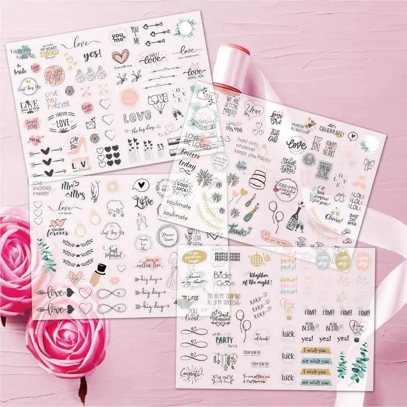 4 folhas/pacote adesivo casamento requintado adesivos papel artesanato para fazer cartões N2UD