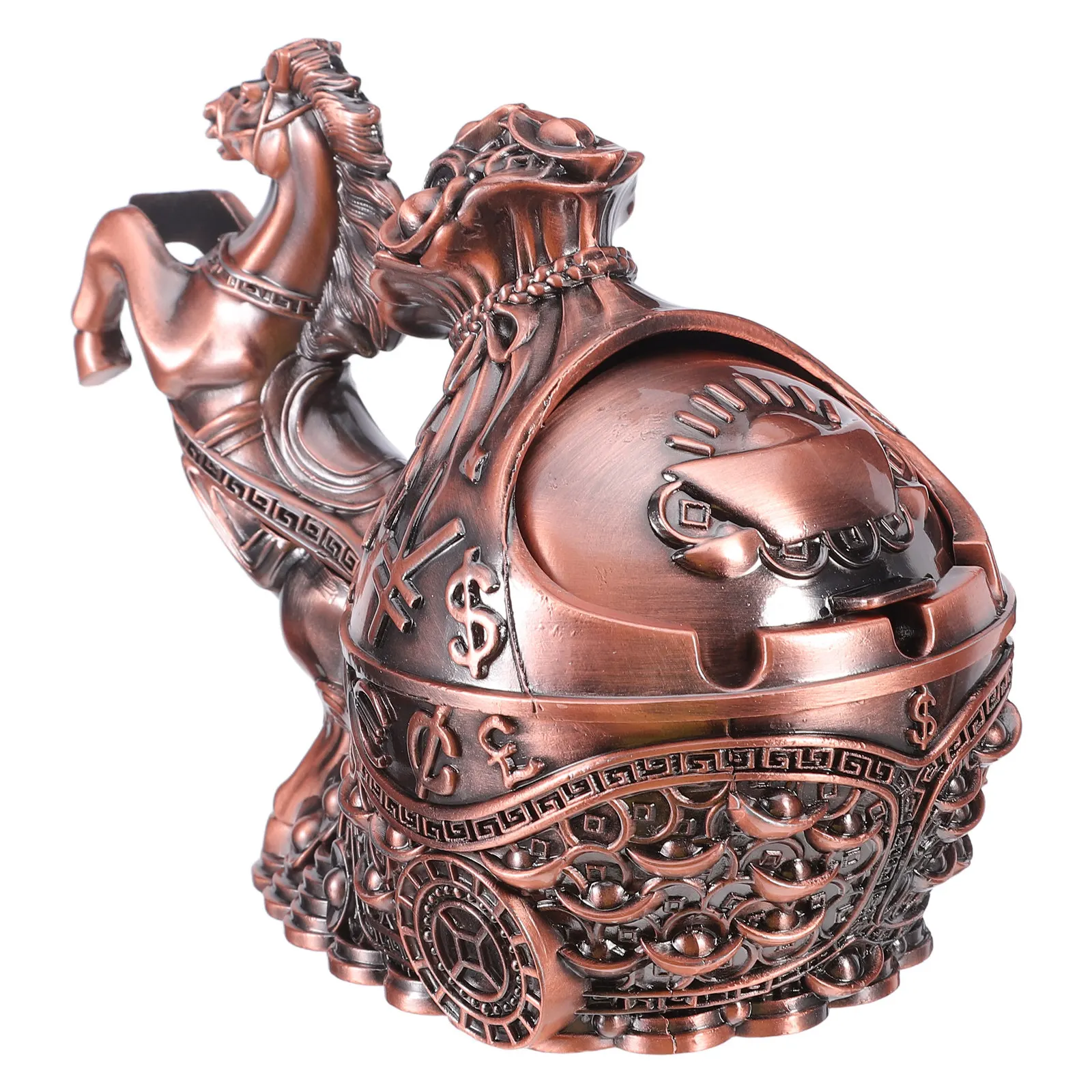 Bronze Horse Sculpture Ashtray Chinese New Year Decorations with Lid Cover Decorative Windproof Home