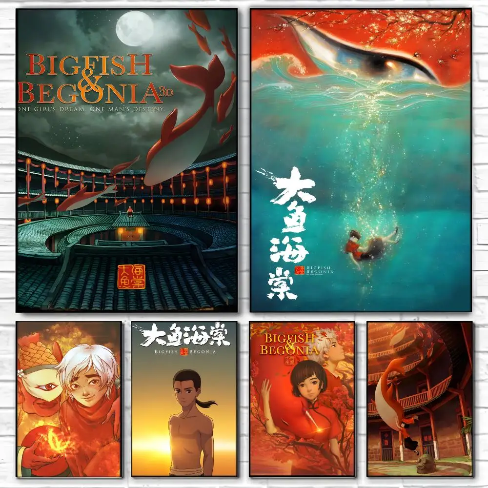Fantasy Movie Big Fish & Begonia Poster  Self-adhesive Art Waterproof Paper Sticker Coffee House Bar Room Wall Decor
