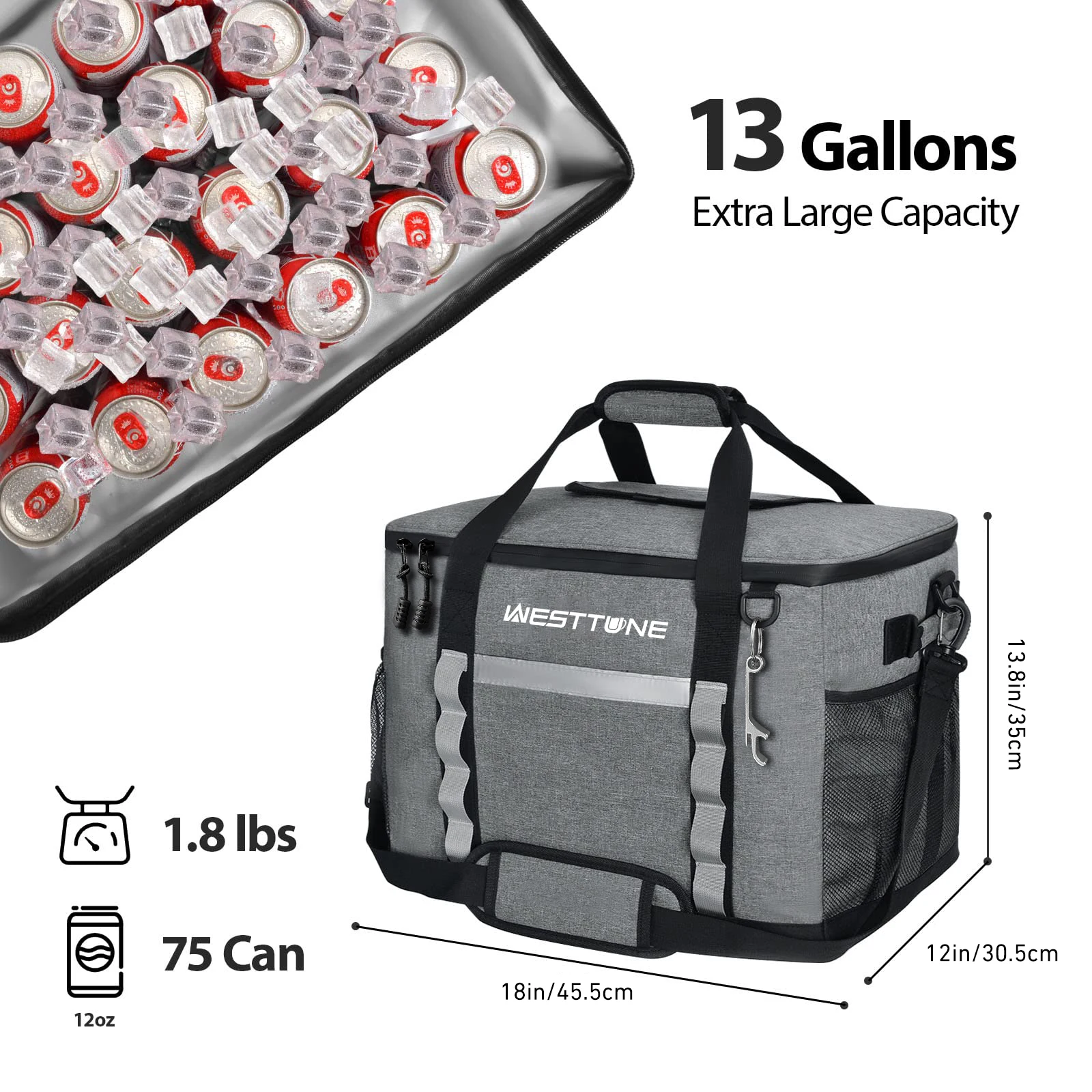 WESTTUNE Soft Cooler Bag 75 Cans Collapsible Large Leakproof Cooler with Strap Portable Insulated Bag for Camping Picnic Beach