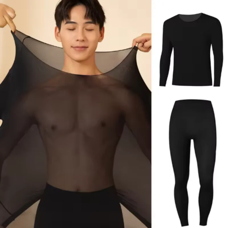 الرجال رقيقة جدا طويلة الأكمام ملابس اخلية حرارية مجموعة الجلد ودية ثابتة مقاومة سلس التدفئة قاعدة طبقة الخريف الشتاء جديد #2