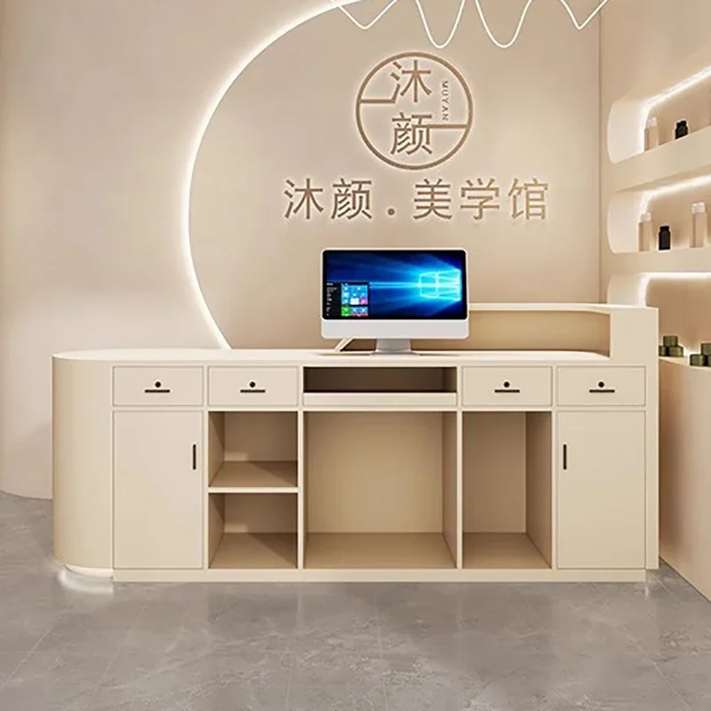 

Beauty Salon Furniture Wooden Podium Stand Hairdresser Counter Reception Desk Modern Cosmetics Luxury Recepcion Mostrador Office