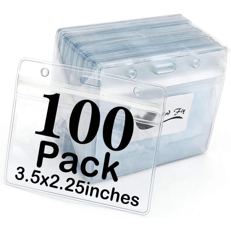 

100 упаковок держателей для удостоверений личности, прозрачный пластиковый горизонтальный держатель для бейджей премиум-класса: офисные товары