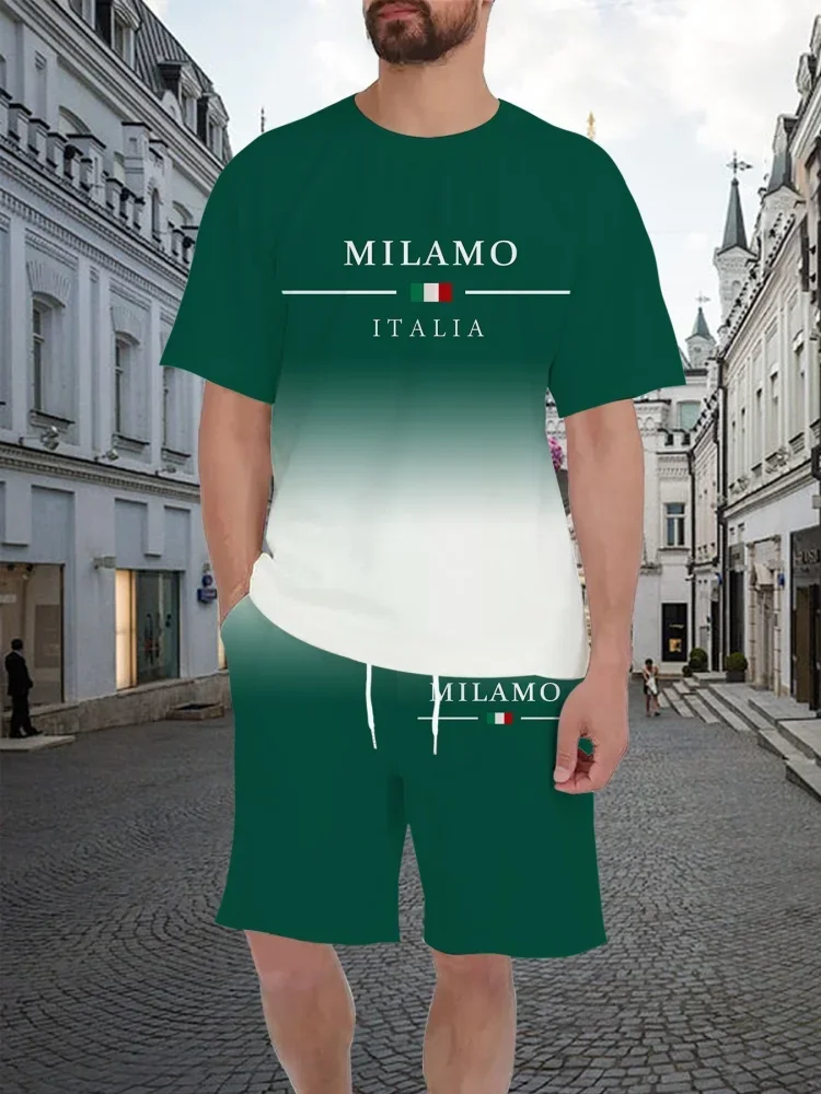 New Men's Black Milano Italia Graphic Casual Shorts Y2K Oversized Casual Suit Suitable for Daily and Training Wear view 3