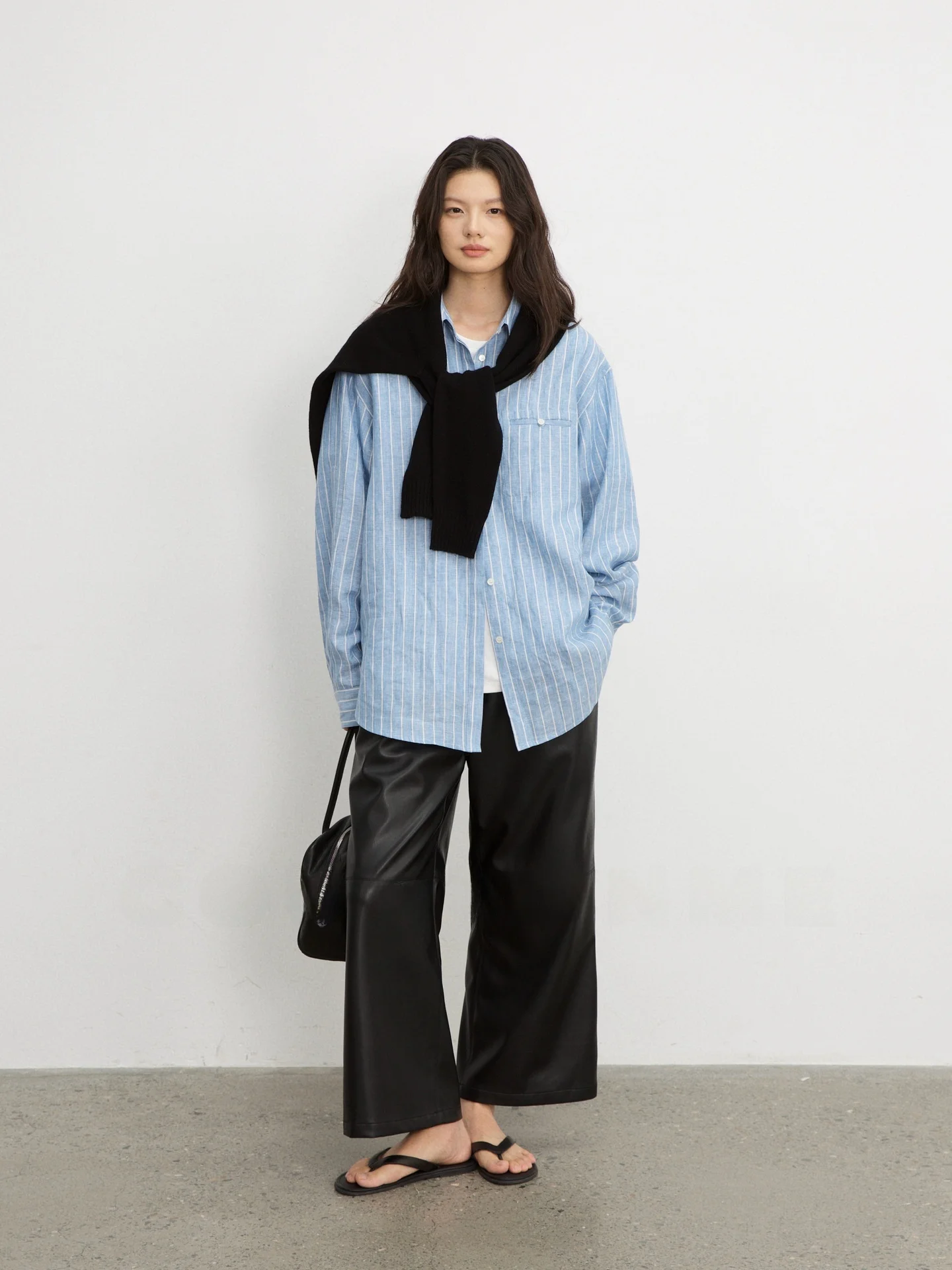 

l 00% Linen Long Sve irt Loose Fit Comfortable Breathable Blue White Stripes Casual Lazy Sle Women's irt