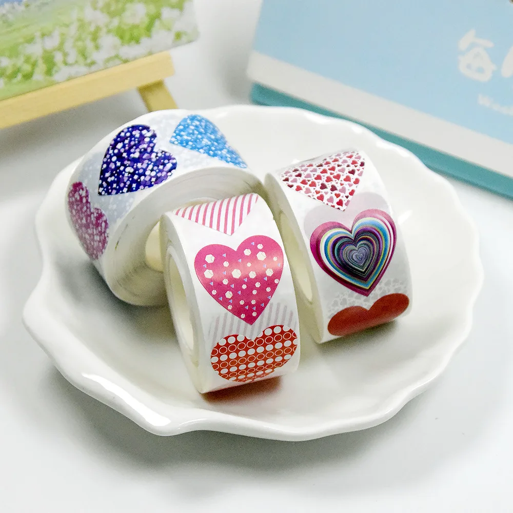 Red Star Heart Roll Thank You Stickers, Self-Adhesive DIY Decorative Labels for Wedding, Birthday, Gift Wrapping & Party Decor