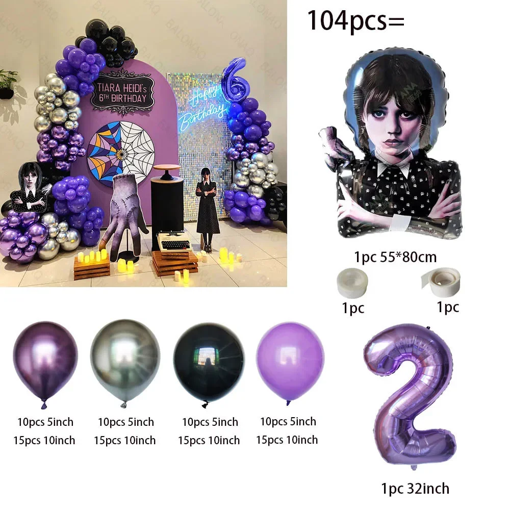 1Set Wednesday Balloons Addams Birthday Party Decoration Kids Shower Boys Girl Supplies Numbers Balloon Decor Background Wall