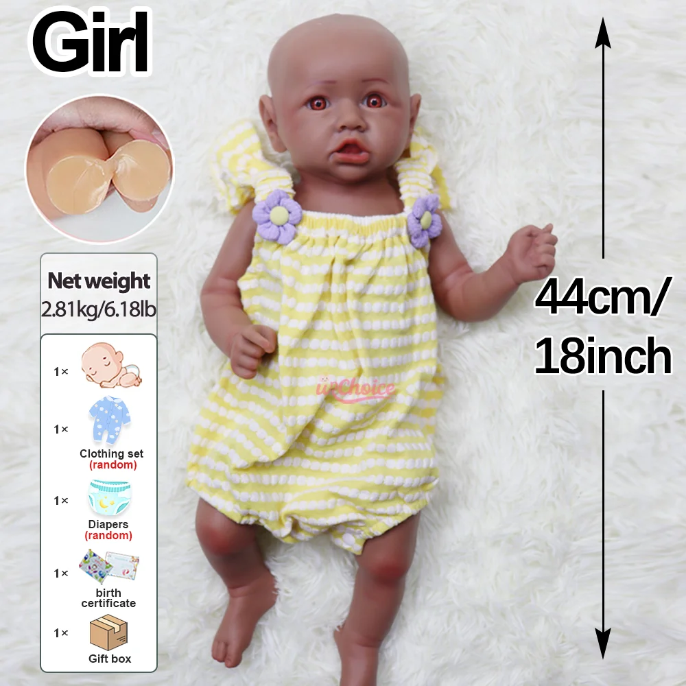 アフリカの女の子プロトタイプ褐色肌人形洗えるスーパーソフトブラック 17.5 インチフルボディシリコーンリボーンベビー非ビニール塗装おもちゃ