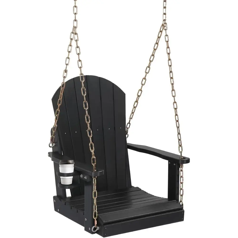 

Уличные качели из HDPE на 400 кг с вращающимся подстаканником, одиночные подвесные качели для патио с регулируемыми цепями, изогнутая спинка