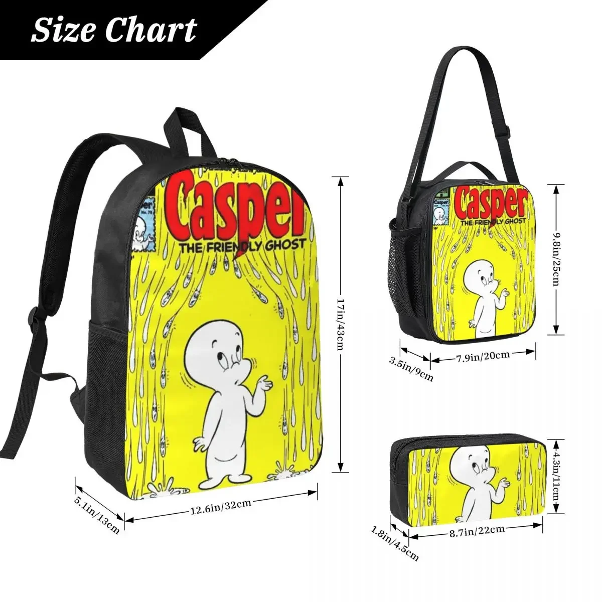 The Friendly Ghost Casper Backpack Student Boy Girl BookBag School Bag Laptop Shoulder Bags 3ps Insulated Lunch Bag Pencil Case