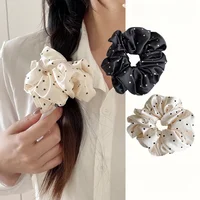 French-Style Satin Scrunchie – Large Black / White Polka-Dot Hair Scrunchie, 2-Pack
