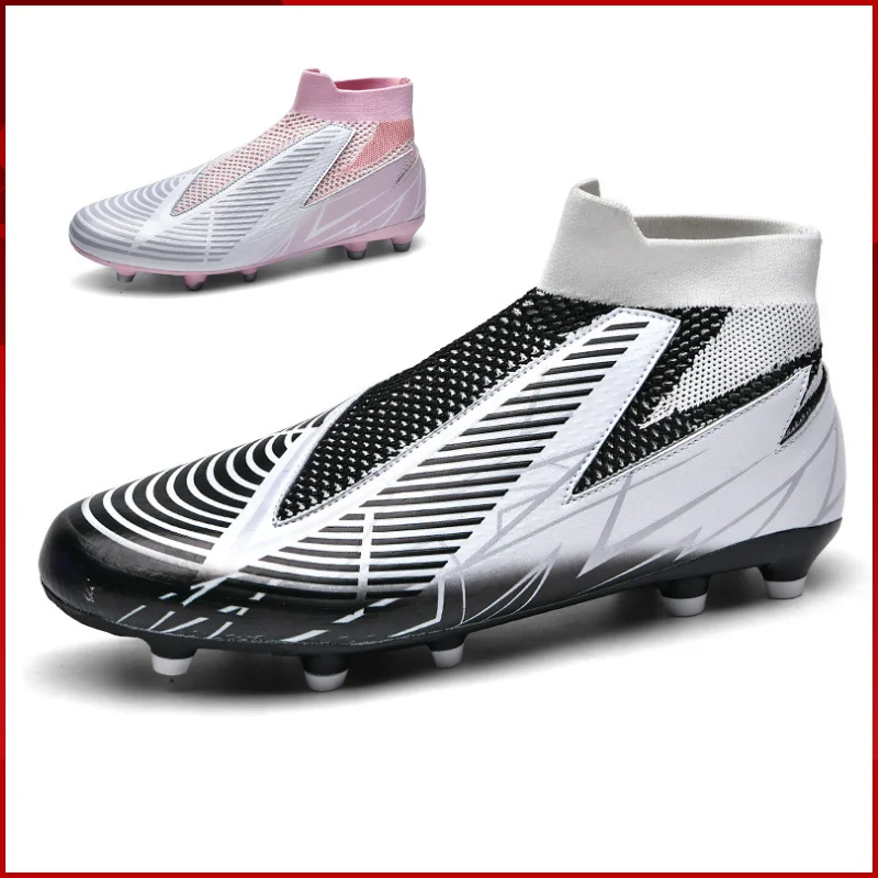 2025 Slip On Style Adult Soccer Shoes Long Spike Kid Outdoor Football Sneakers Big Size 47 46 High Ankle Cleats Training Shoes