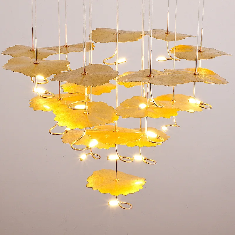 

Nordic Postmodern Art Chandelier Designer Staircase Bar Restaurant Ceiling Hanging Lamps LED Study Bedroom Lotus Leaf Chandelier