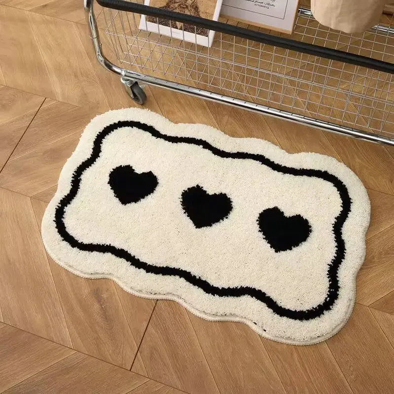 

Black White Love Heart Rug Soft Tufting Doormat Non-slip Bathroom Floor Mat INS Home Room Dorm Nursery Decor Carpet Dropshipping