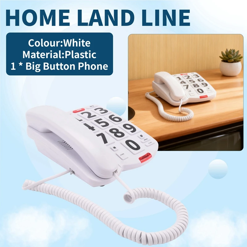 Big Button Phone For Elderly Seniors, Home Land Line Phone One Key For Help Telephone For The Visually Hearing Impaired