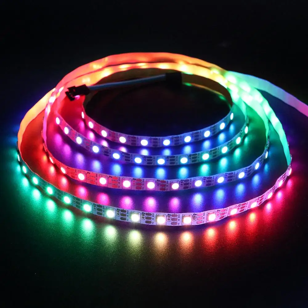 DC5V WS2812B LED Strip SMD5050 สมาร์ทพิกเซล LED Strip กันน้ำ IP21 IP65 โคมไฟติดตั้งโคมไฟ 30 60 LEDs เทปเชือก 1M 5M