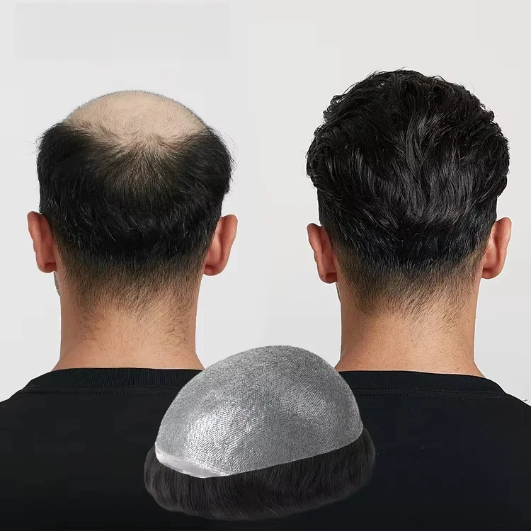 0.06mm رقيقة الجلد الرجال الشعر المستعار شعر الإنسان شعر مستعار طبيعي للرجال