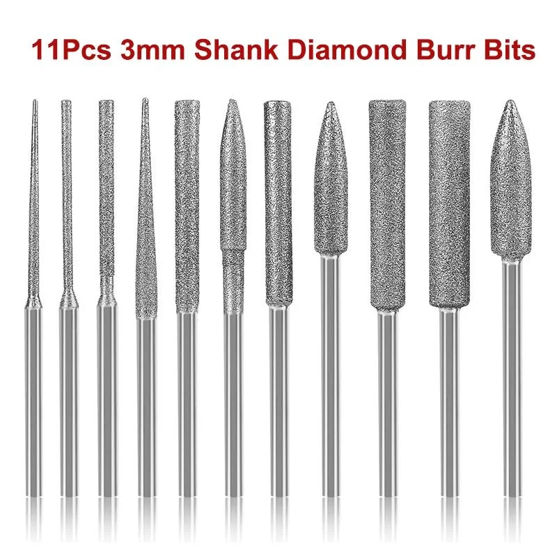 Stone Carving Set, Diamond Burr Bits, Grinding Polishing File, Rotary Tool for Engraving Stone Rocket Glass Jewelry, 3mm Shank,