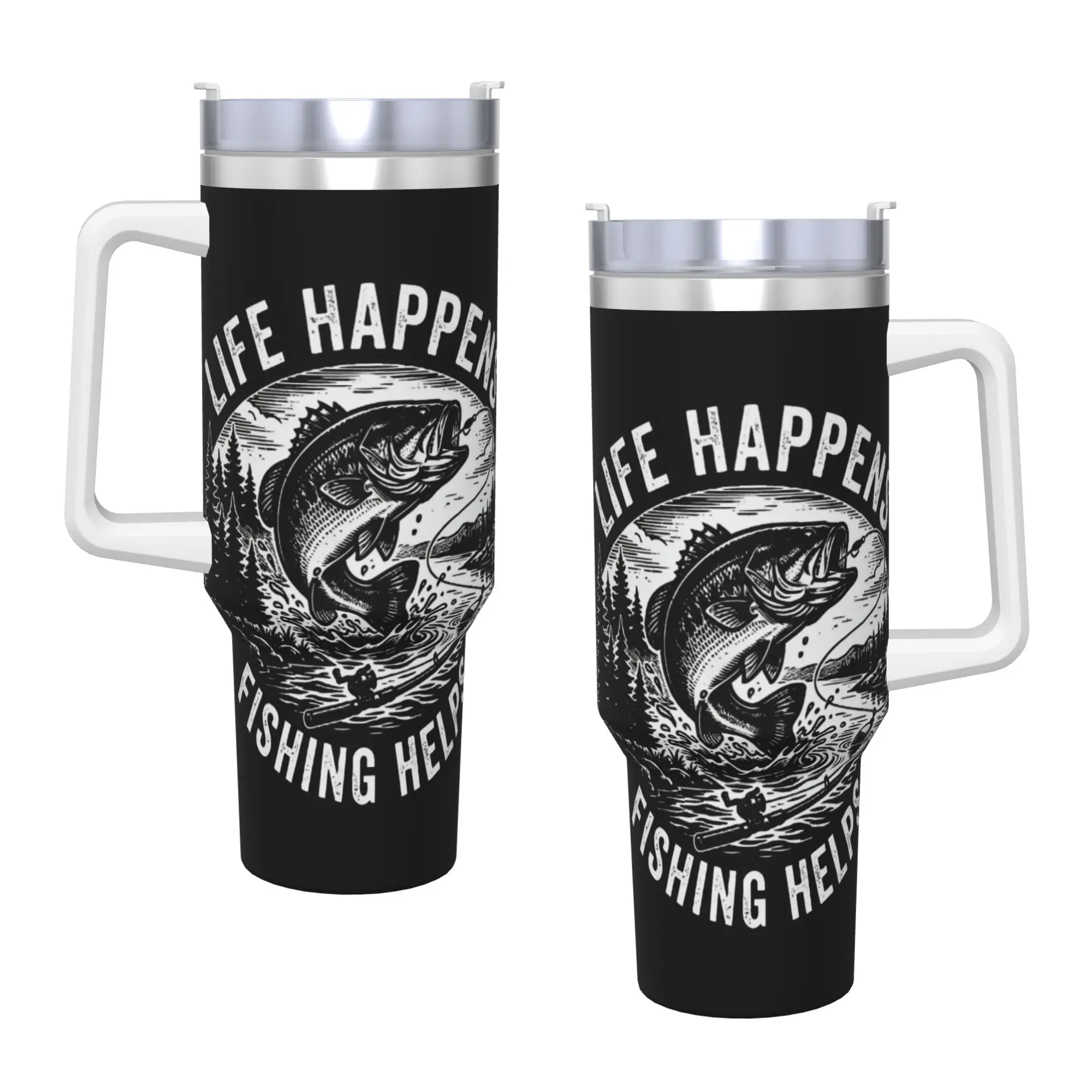 Kayak Fishing Tumbler Life Happens Fishing Cold and Hot Water Bottle Keep Heat Stainless Steel Coffee Mug Mugs Cup