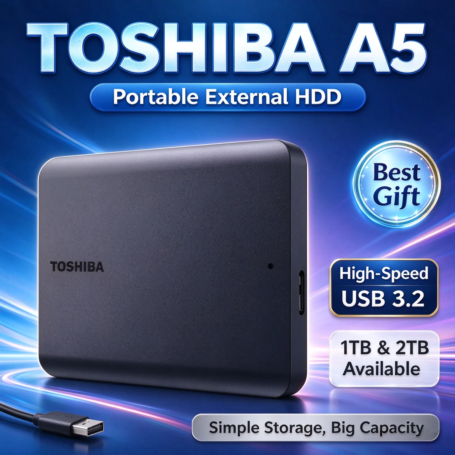 A5 For Toshiba Portable External Hard Drive 4TB/2TB Canvio Basics USB 3.2 External Data Storage Capacity for  Notebook